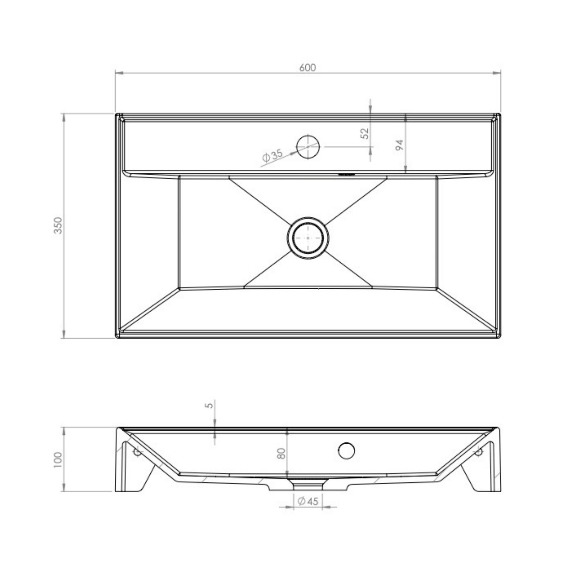 Rysunek techniczny umywalka NADIA 60